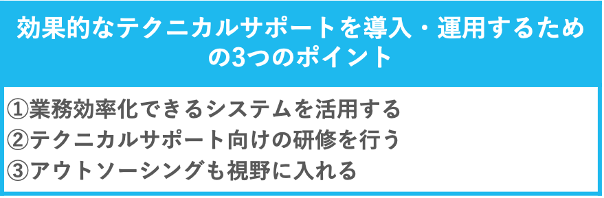 効果的なテクニカルサポートを導入・運営するための3つのポイントの説明