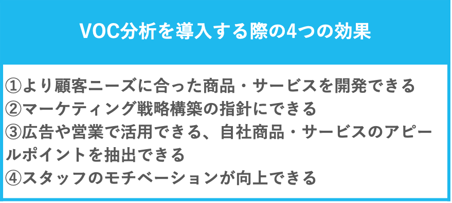 VOC分析を導入する際の4つの効果についての表