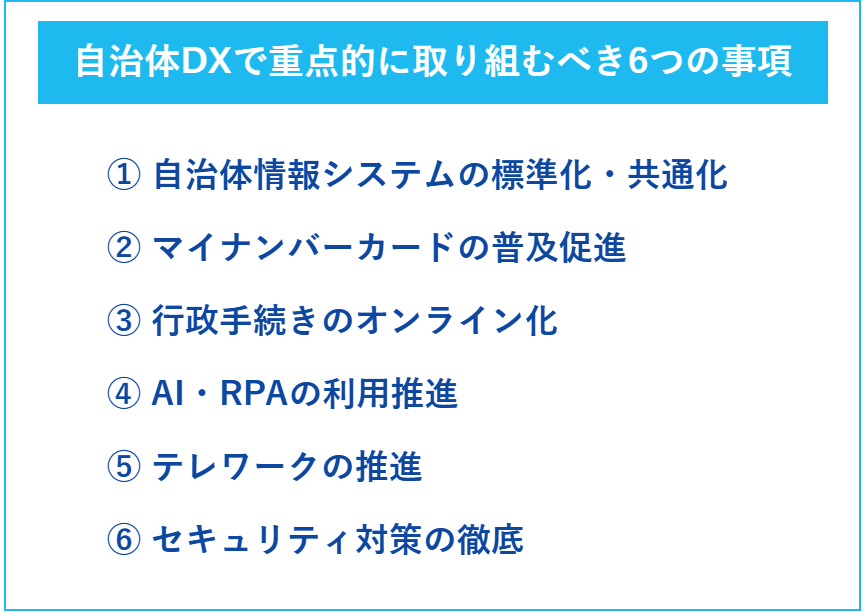 自治体DXで重点的に取り組むべき6つの事項