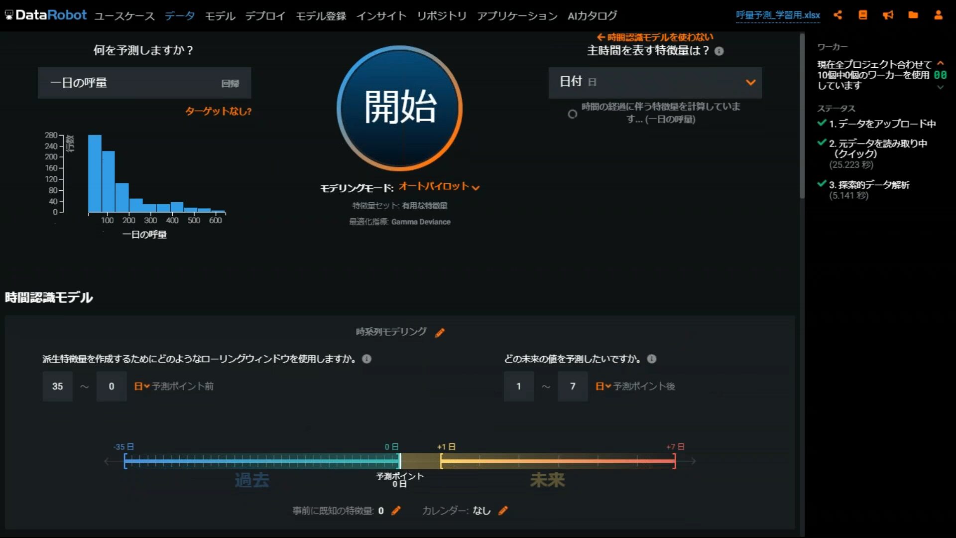 DataRobotによって過去データを基に予測モデルの作成